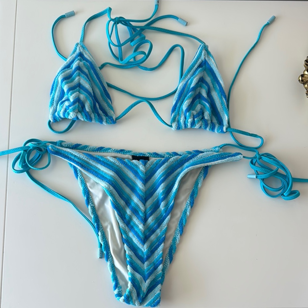 Triangl Swimwear Aqua and White Bikini